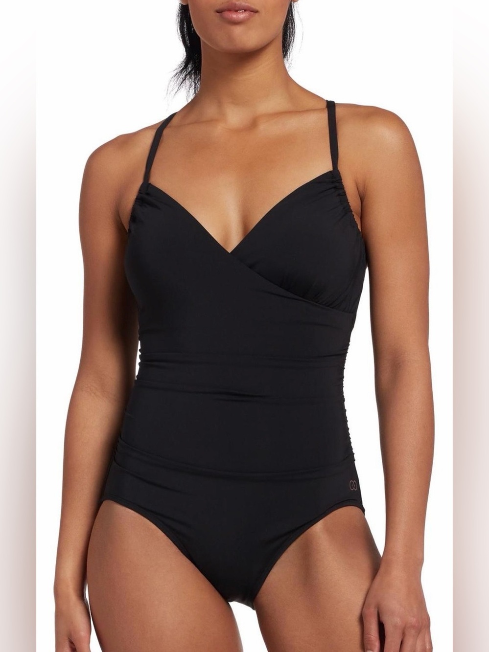 Calia Women’s Ruched One Piece Swimsuit - Size 8 in Pure Black